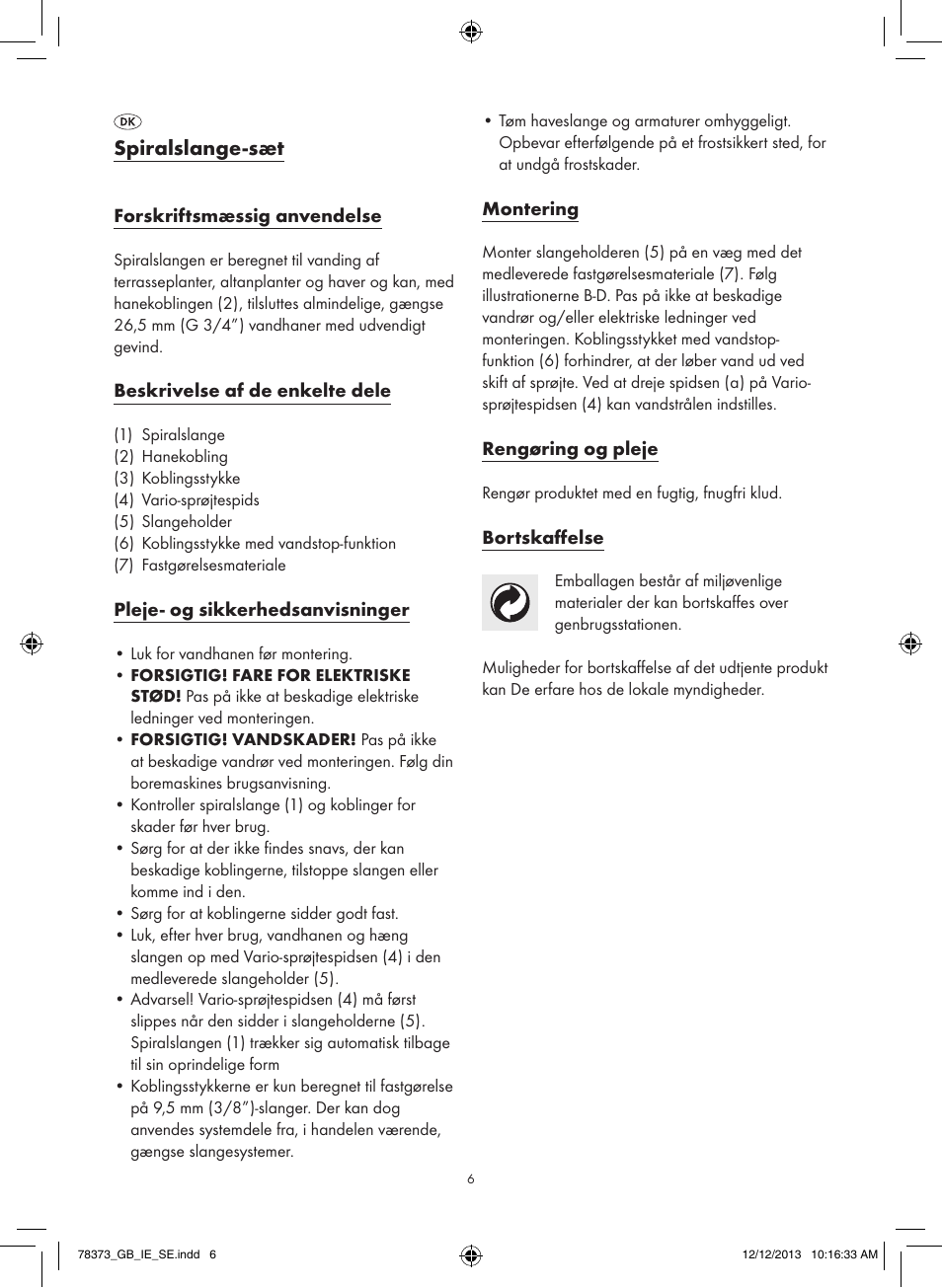 Spiralslange-sæt | Florabest Z31962 User Manual | Page 6 / 12