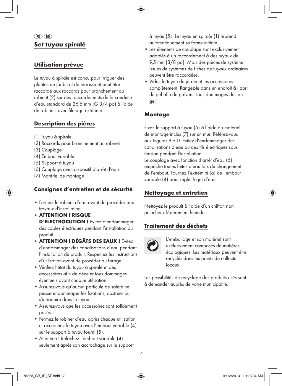 Set tuyau spiralé | Florabest Z31962 User Manual | Page 7 / 12