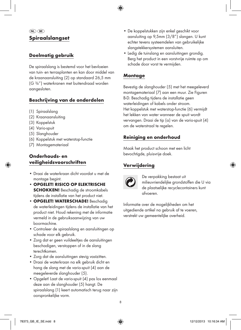 Spiraalslangset | Florabest Z31962 User Manual | Page 8 / 12