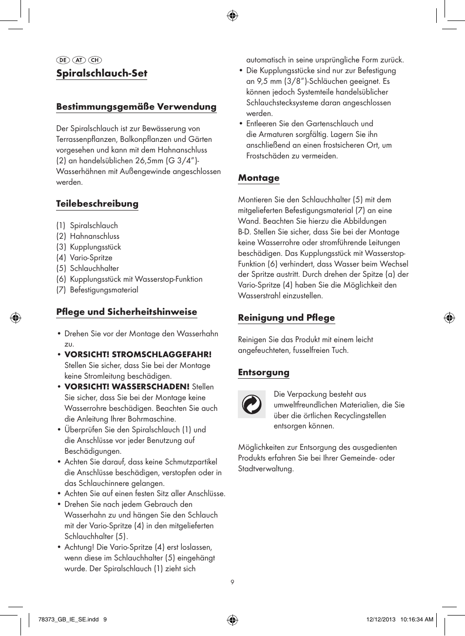 Spiralschlauch-set | Florabest Z31962 User Manual | Page 9 / 12