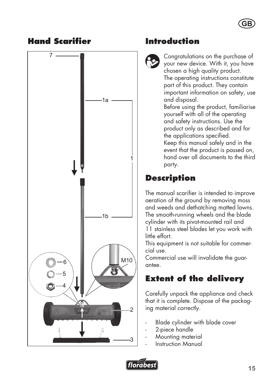 Introduction, Description, Extent of the delivery | Hand scarifier | Florabest FHV 32 A1 User Manual | Page 15 / 20