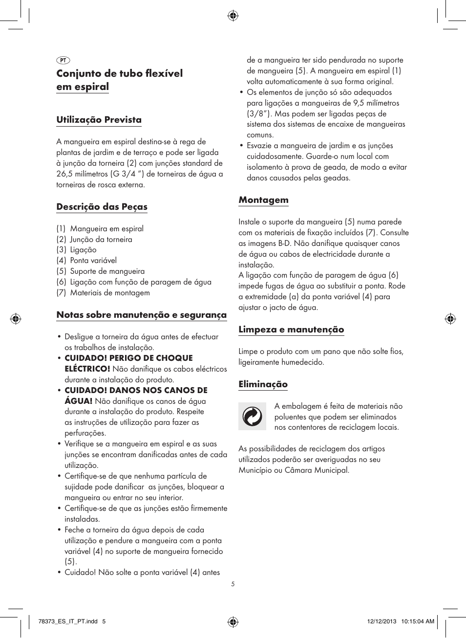 Conjunto de tubo flexível em espiral | Florabest Z31962 User Manual | Page 5 / 10