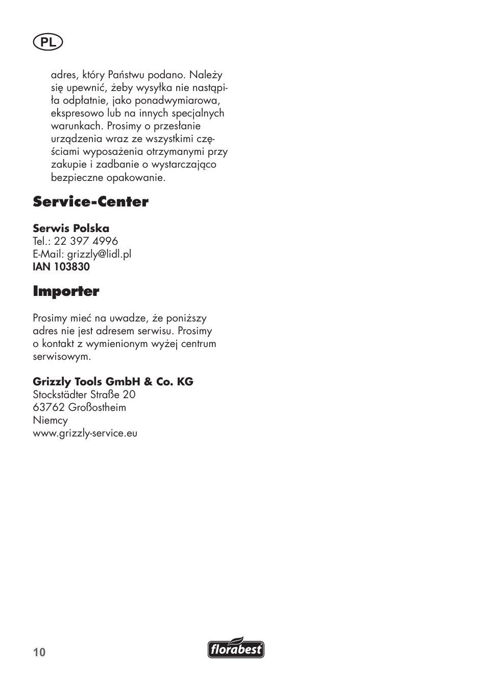 Service-center, Importer | Florabest FHK15A1 User Manual | Page 10 / 24