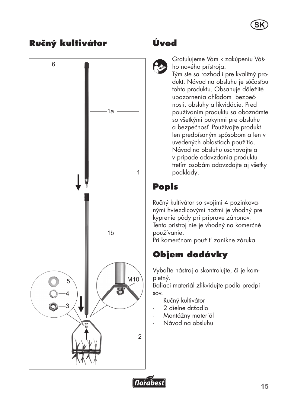 Úvod, Popis, Objem dodávky | Ručný kultivátor | Florabest FHK15A1 User Manual | Page 15 / 24