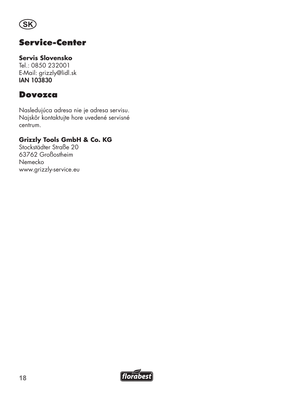 Service-center, Dovozca | Florabest FHK15A1 User Manual | Page 18 / 24