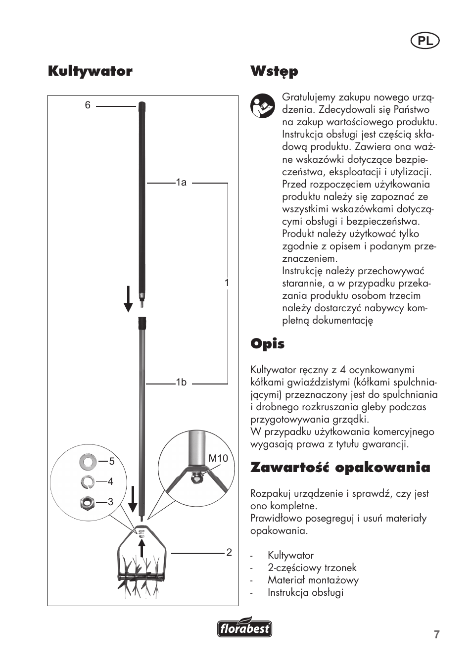 Wstęp, Opis, Zawartość opakowania | Kultywator | Florabest FHK15A1 User Manual | Page 7 / 24