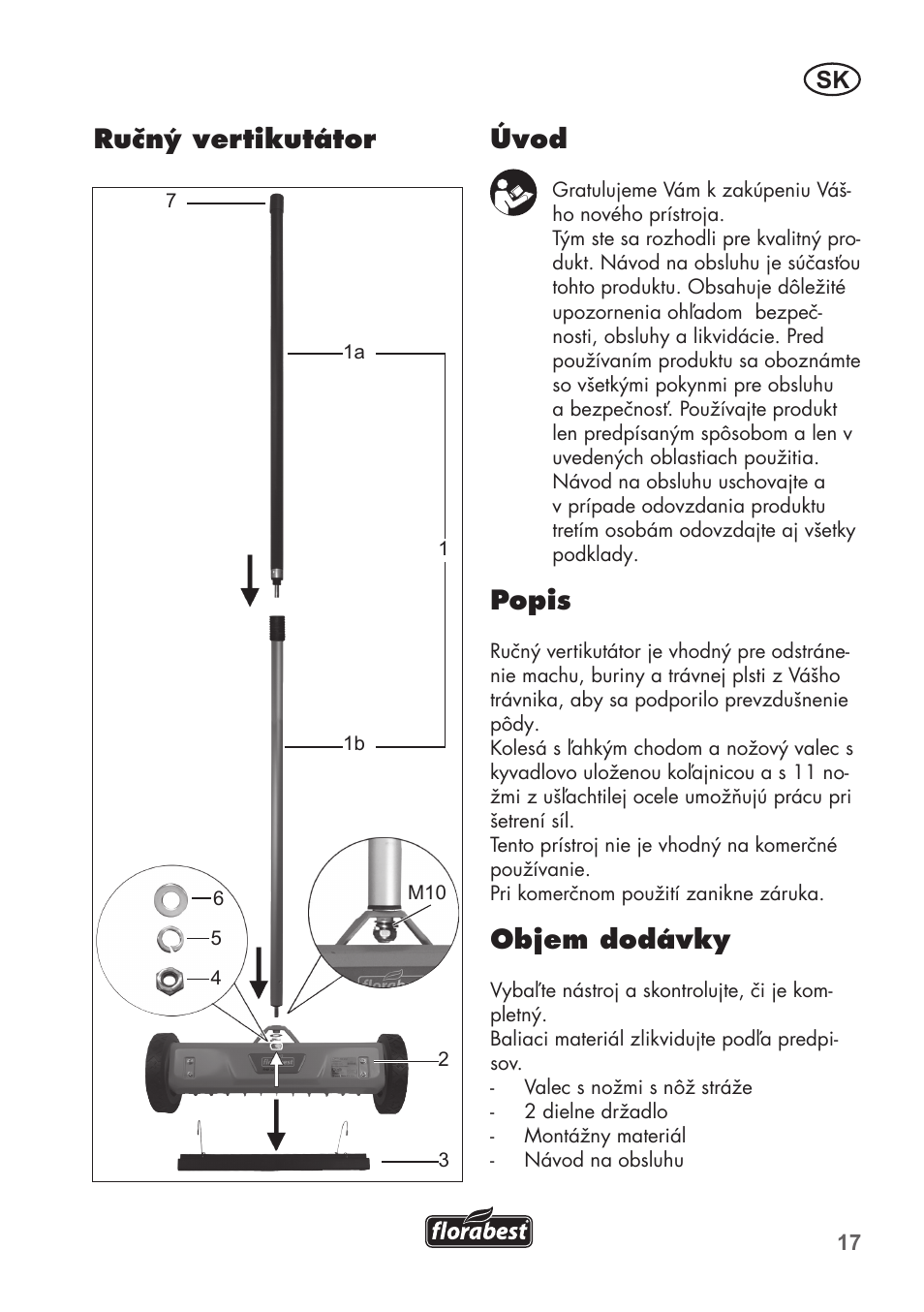 Úvod, Popis, Objem dodávky | Ručný vertikutátor | Florabest FHV 32 A1 User Manual | Page 17 / 28