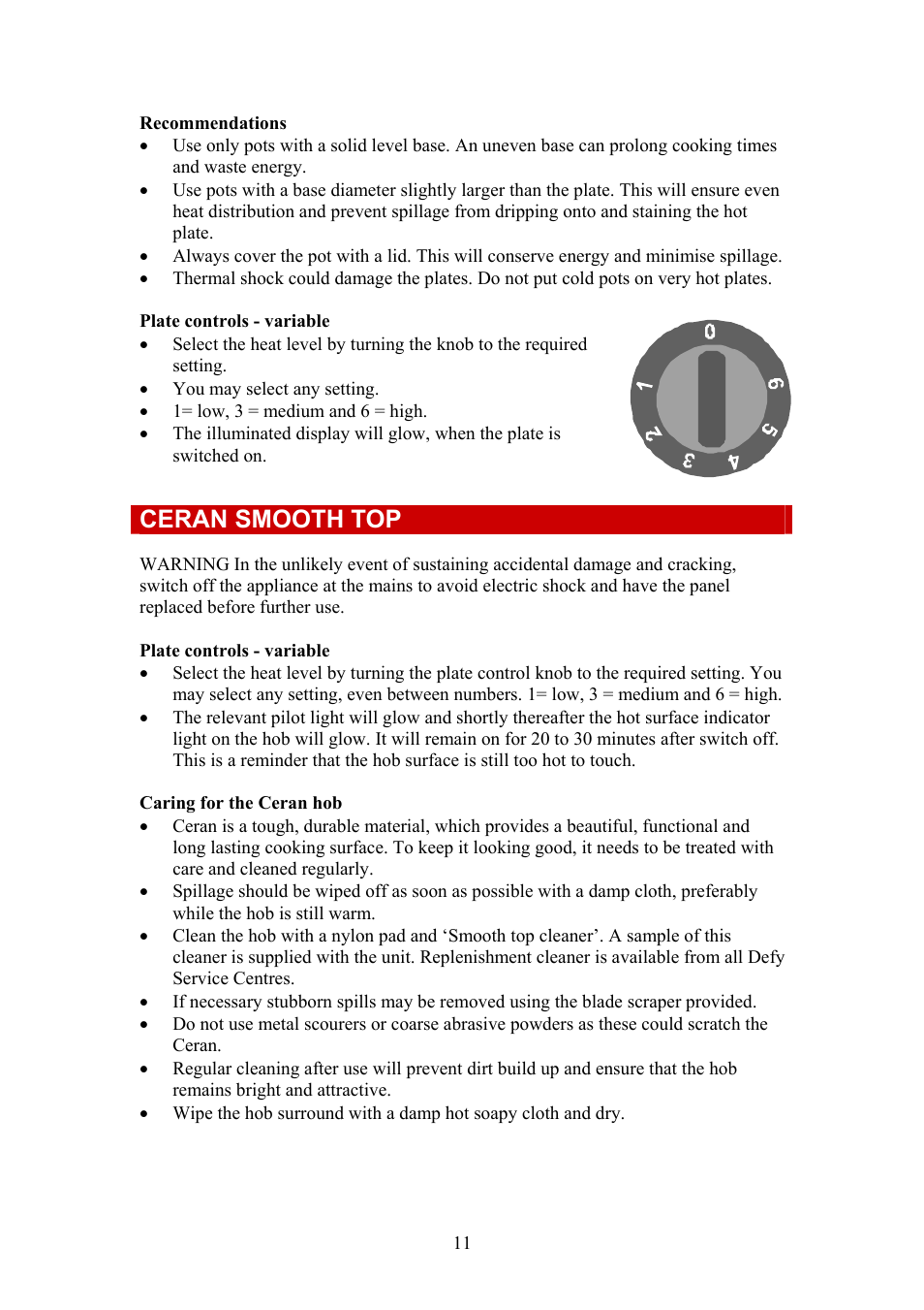 Ceran smooth top | Defy Appliances 735 MF User Manual | Page 11 / 14