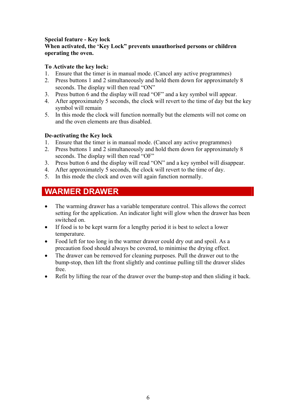 Warmer drawer | Defy Appliances 735 MF User Manual | Page 6 / 14