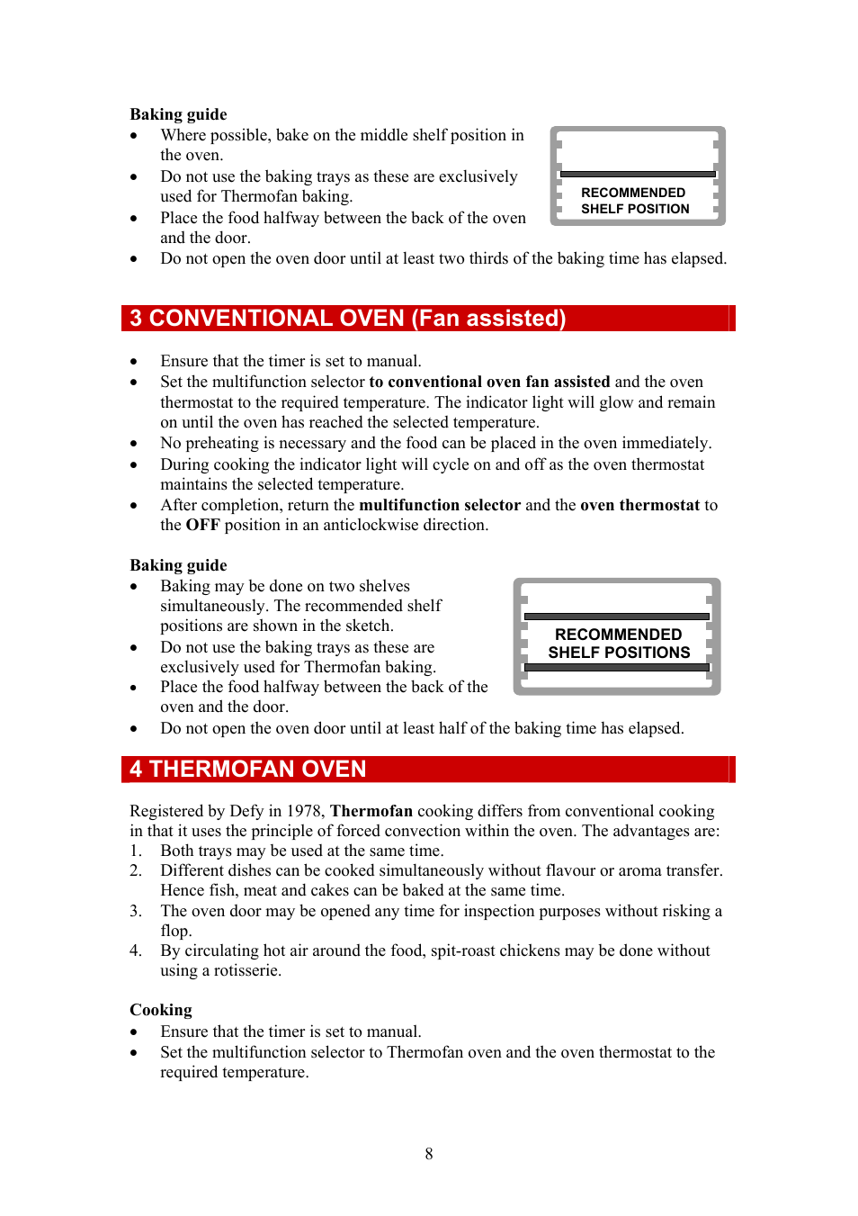 3 conventional oven (fan assisted), 4 thermofan oven | Defy Appliances 735 MF User Manual | Page 8 / 14