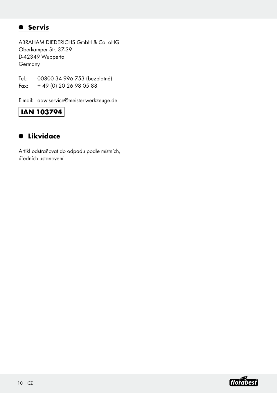 Servis | Florabest Garden Hose Set User Manual | Page 10 / 17