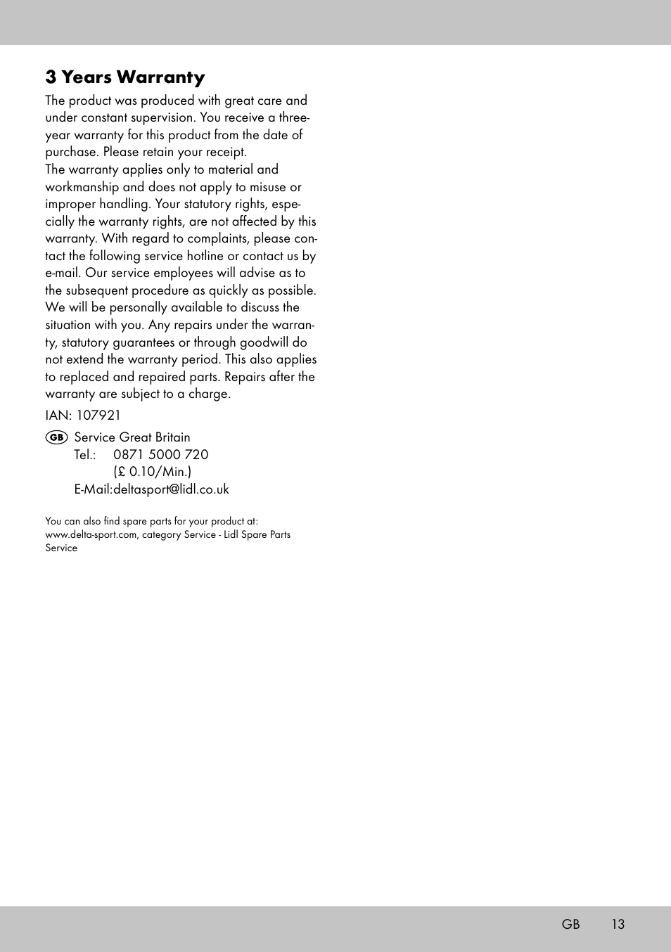 3 years warranty | Florabest KT-2070 User Manual | Page 11 / 14