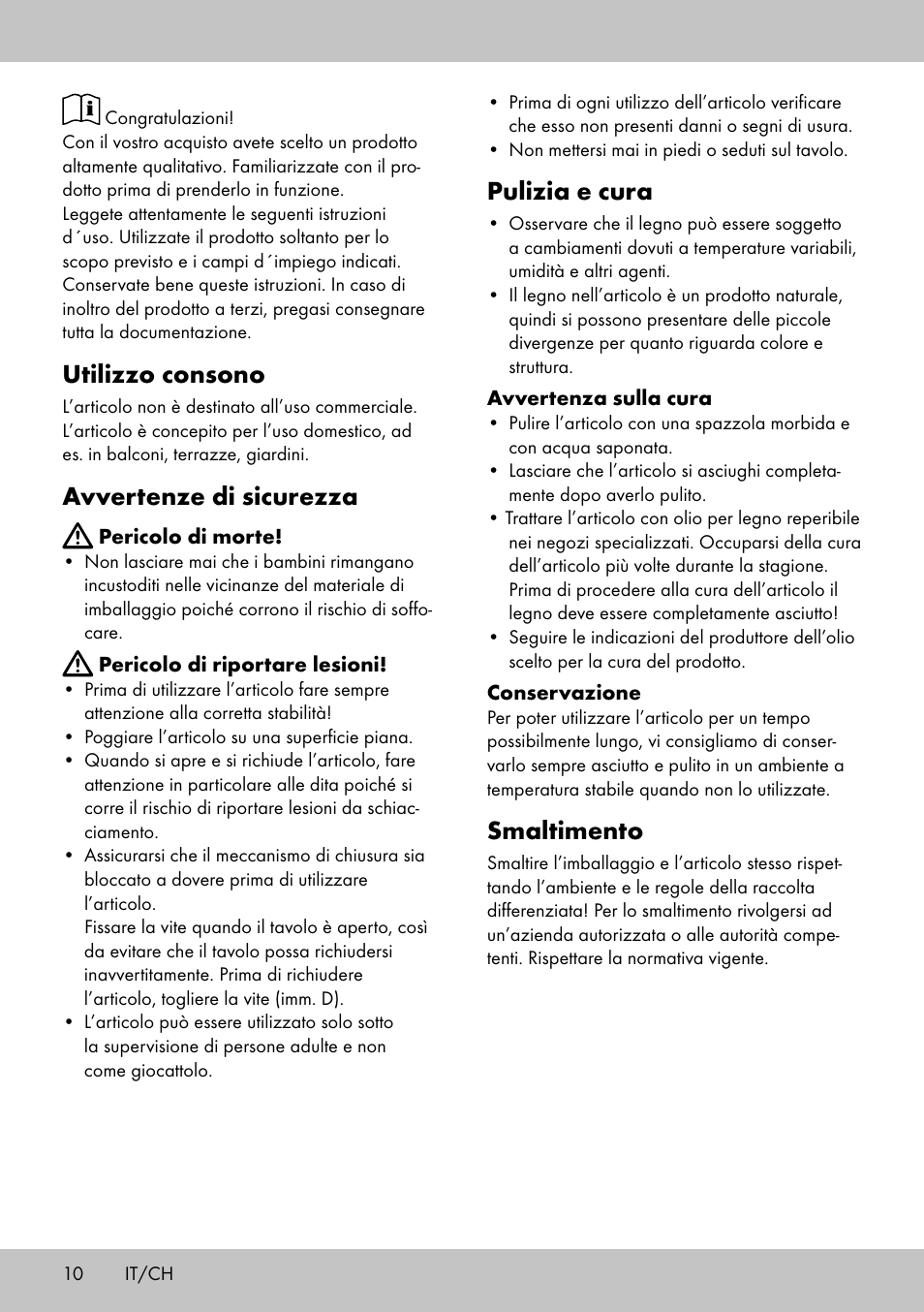 Utilizzo consono, Avvertenze di sicurezza, Pulizia e cura | Smaltimento | Florabest KT-2070 User Manual | Page 8 / 14