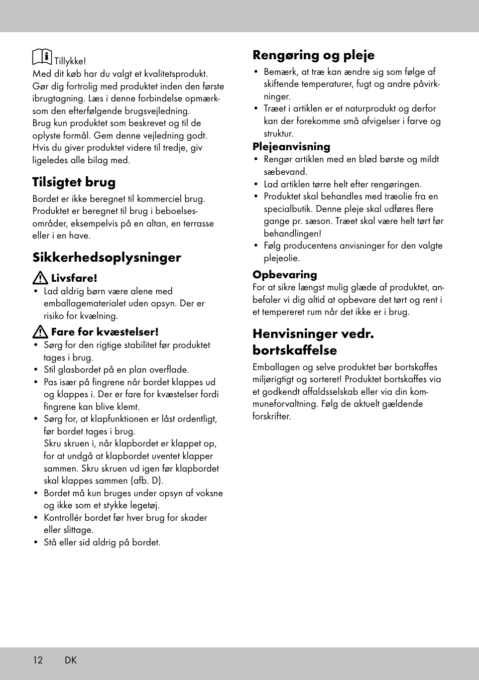 Tilsigtet brug, Sikkerhedsoplysninger, Rengøring og pleje | Henvisninger vedr. bortskaffelse | Florabest KT-2070 User Manual | Page 10 / 18