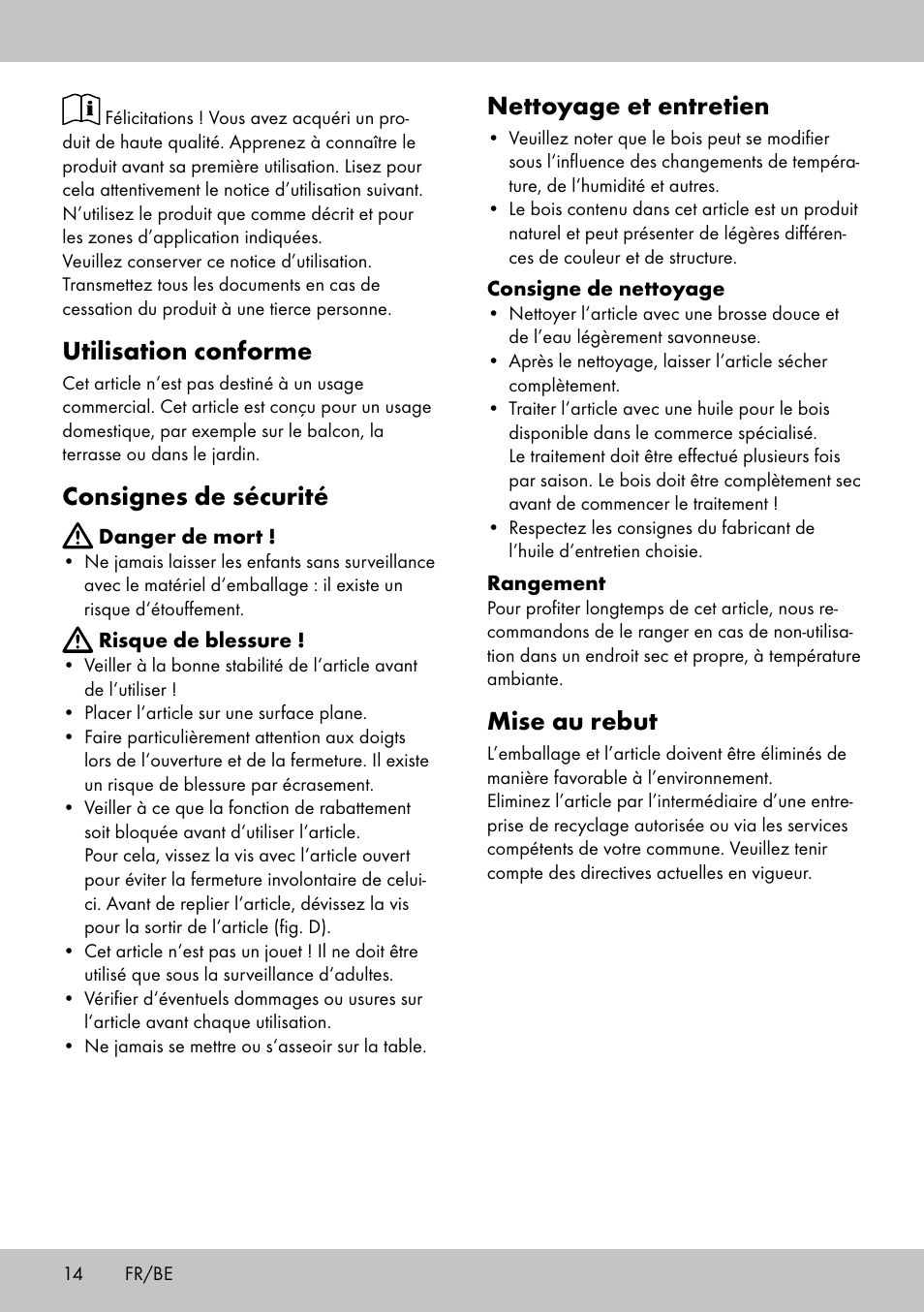 Utilisation conforme, Consignes de sécurité, Nettoyage et entretien | Mise au rebut | Florabest KT-2070 User Manual | Page 12 / 18