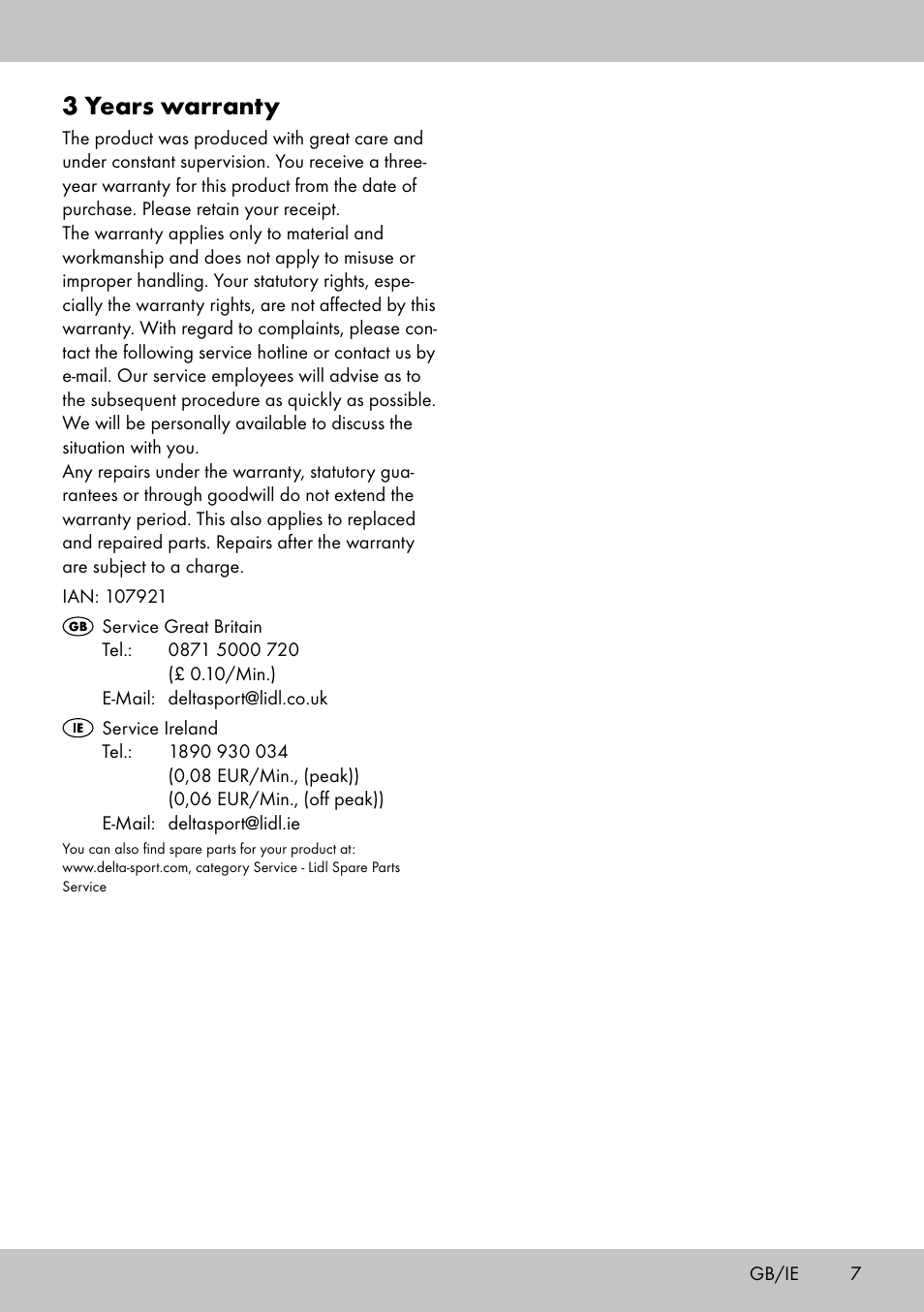 3 years warranty | Florabest KT-2070 User Manual | Page 5 / 18