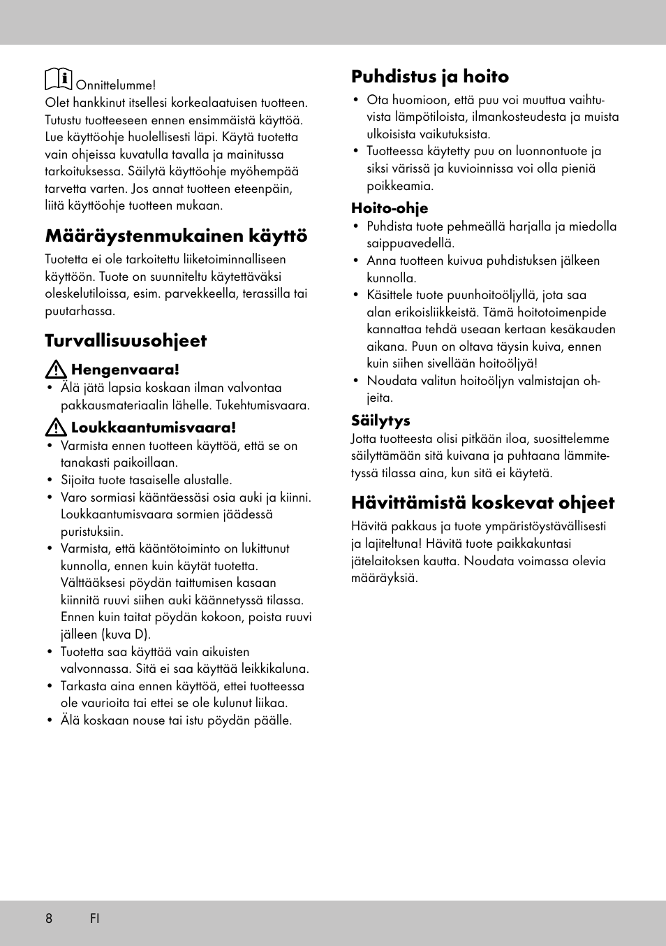 Määräystenmukainen käyttö, Turvallisuusohjeet, Puhdistus ja hoito | Hävittämistä koskevat ohjeet | Florabest KT-2070 User Manual | Page 6 / 18