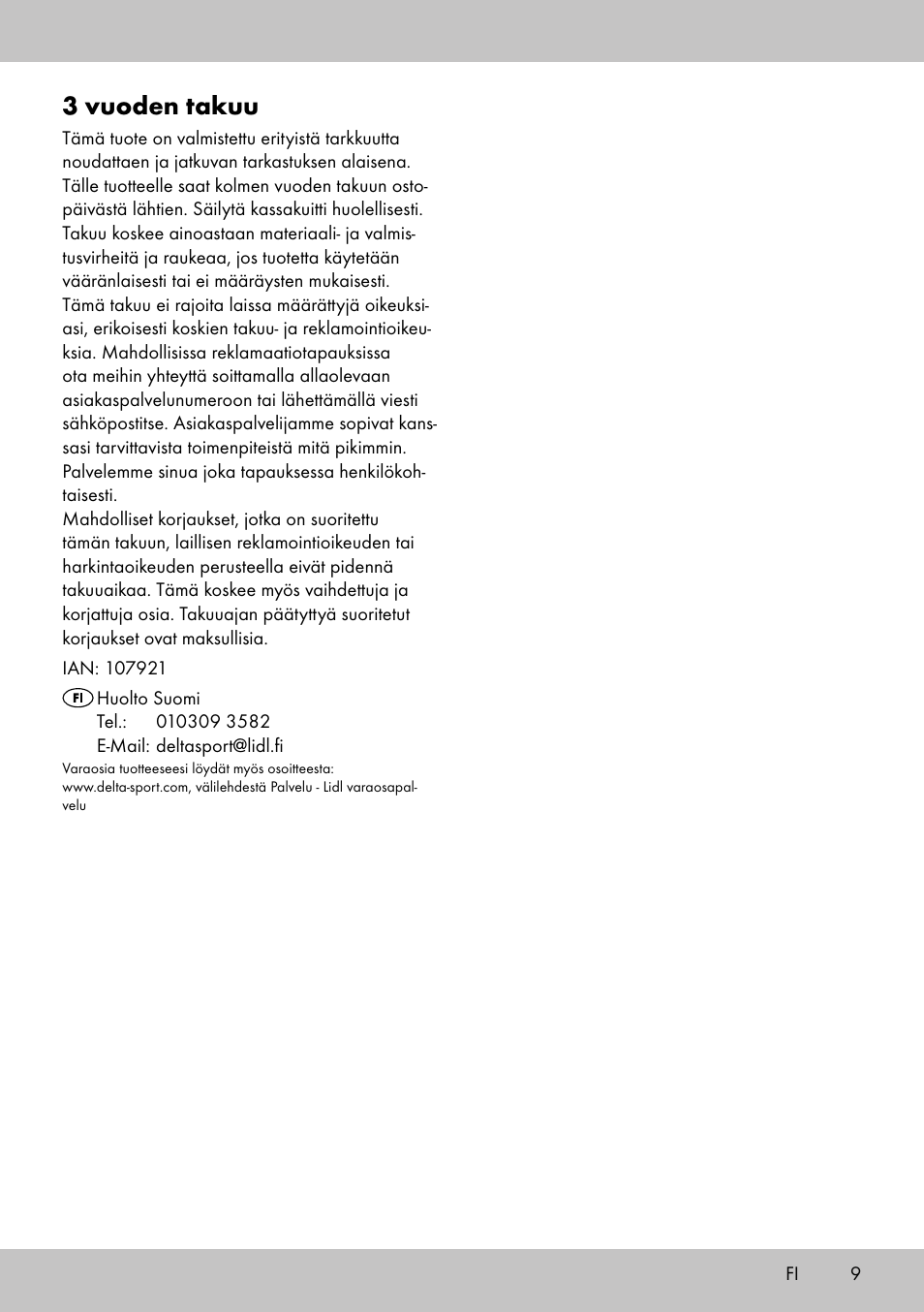 3 vuoden takuu | Florabest KT-2070 User Manual | Page 7 / 18