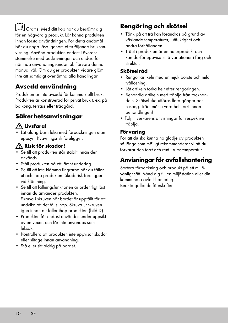 Avsedd användning, Säkerhetsanvisningar, Rengöring och skötsel | Anvisningar för avfallshantering | Florabest KT-2070 User Manual | Page 8 / 18