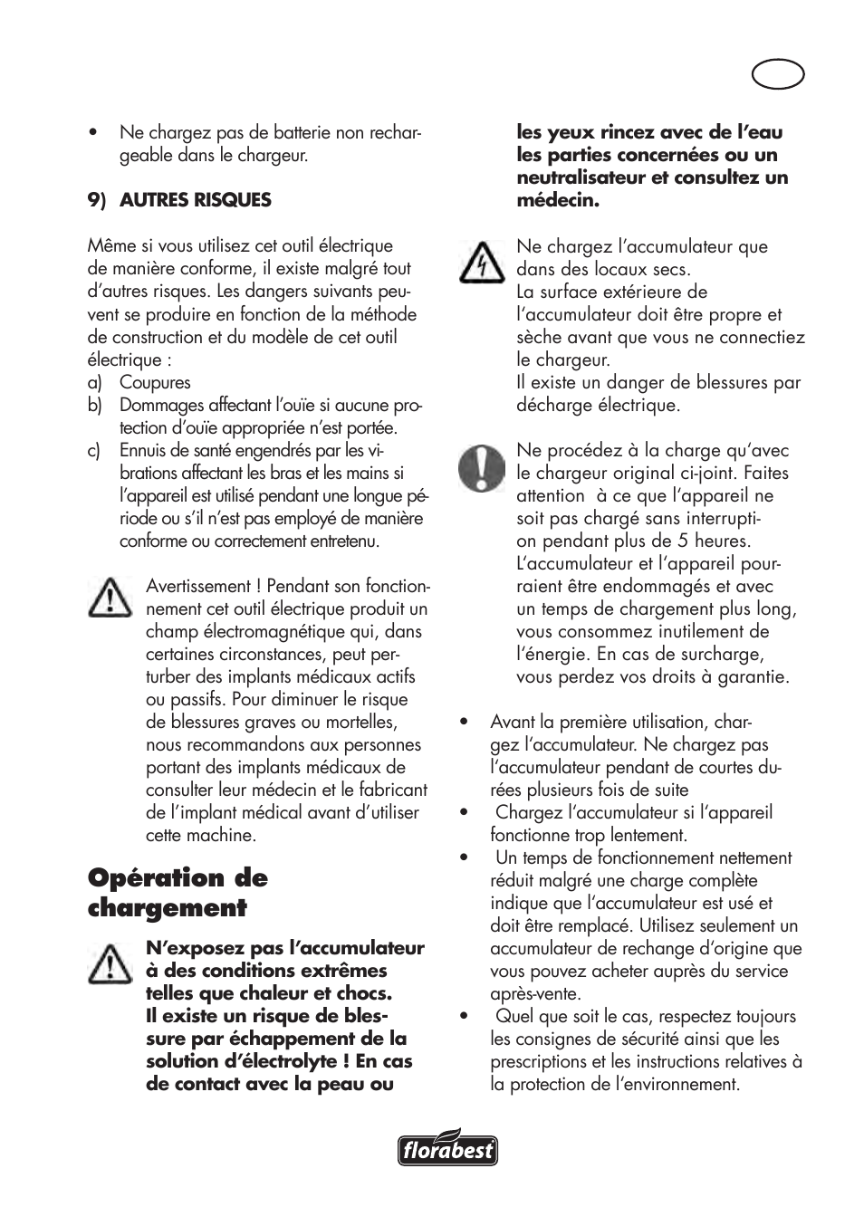 Opération de chargement | Florabest FAT 18 B3 User Manual | Page 13 / 68