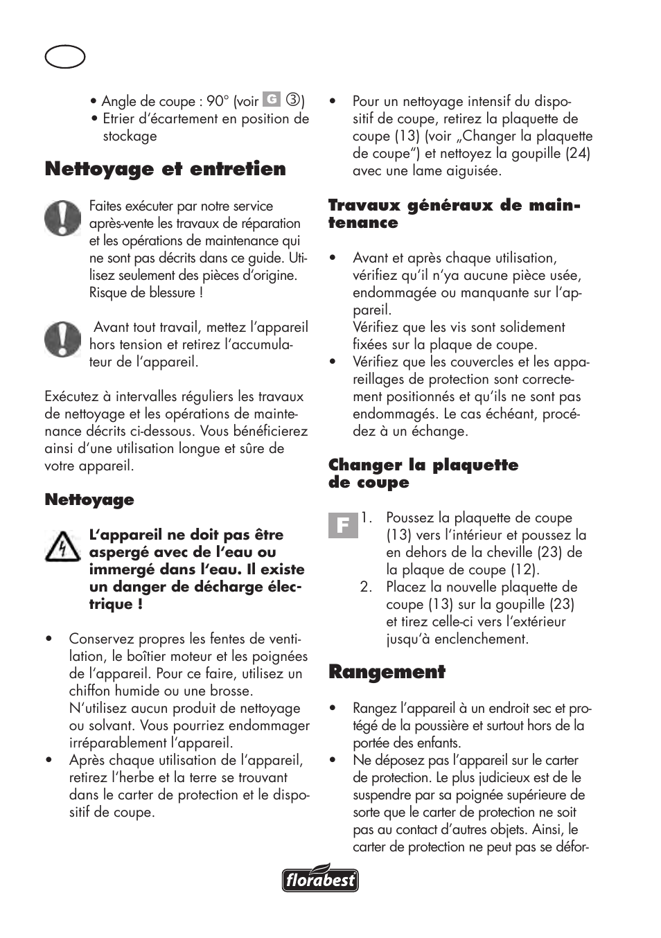 Nettoyage et entretien, Rangement | Florabest FAT 18 B3 User Manual | Page 18 / 68