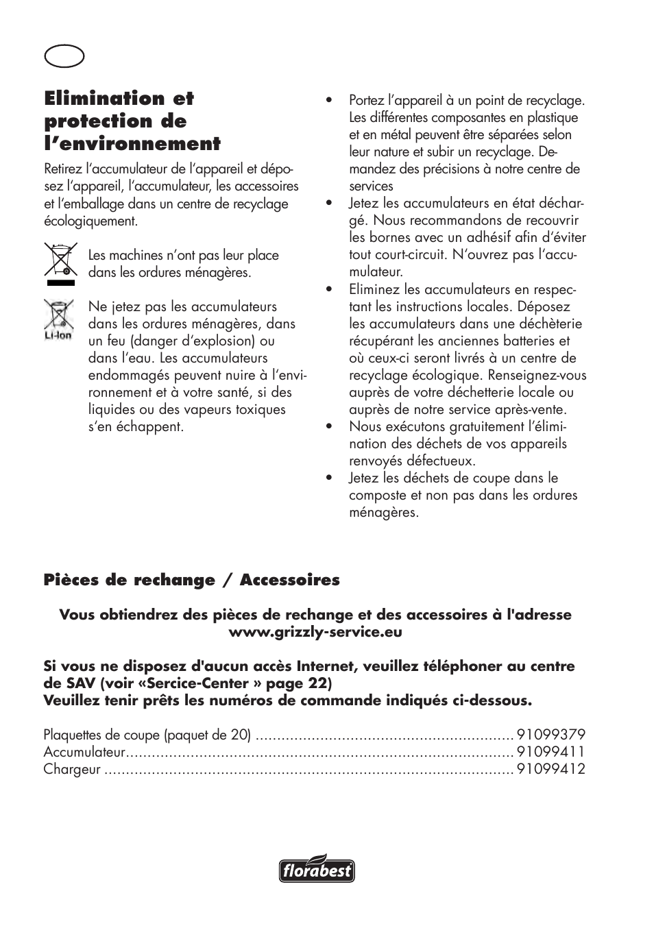 Elimination et protection de l’environnement | Florabest FAT 18 B3 User Manual | Page 20 / 68
