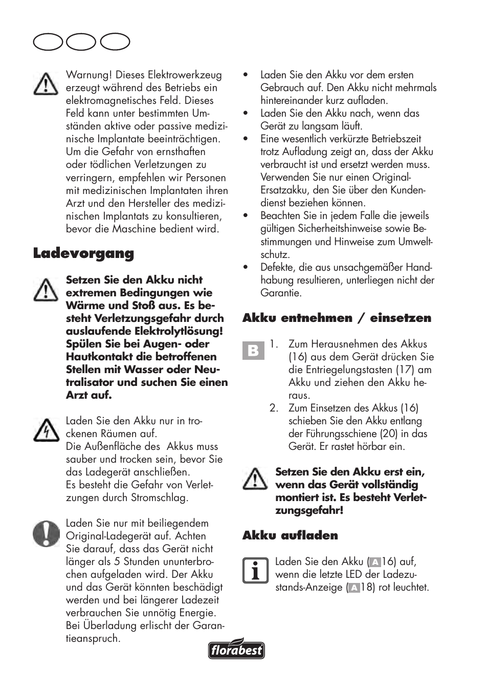Ladevorgang, De at ch | Florabest FAT 18 B3 User Manual | Page 32 / 68