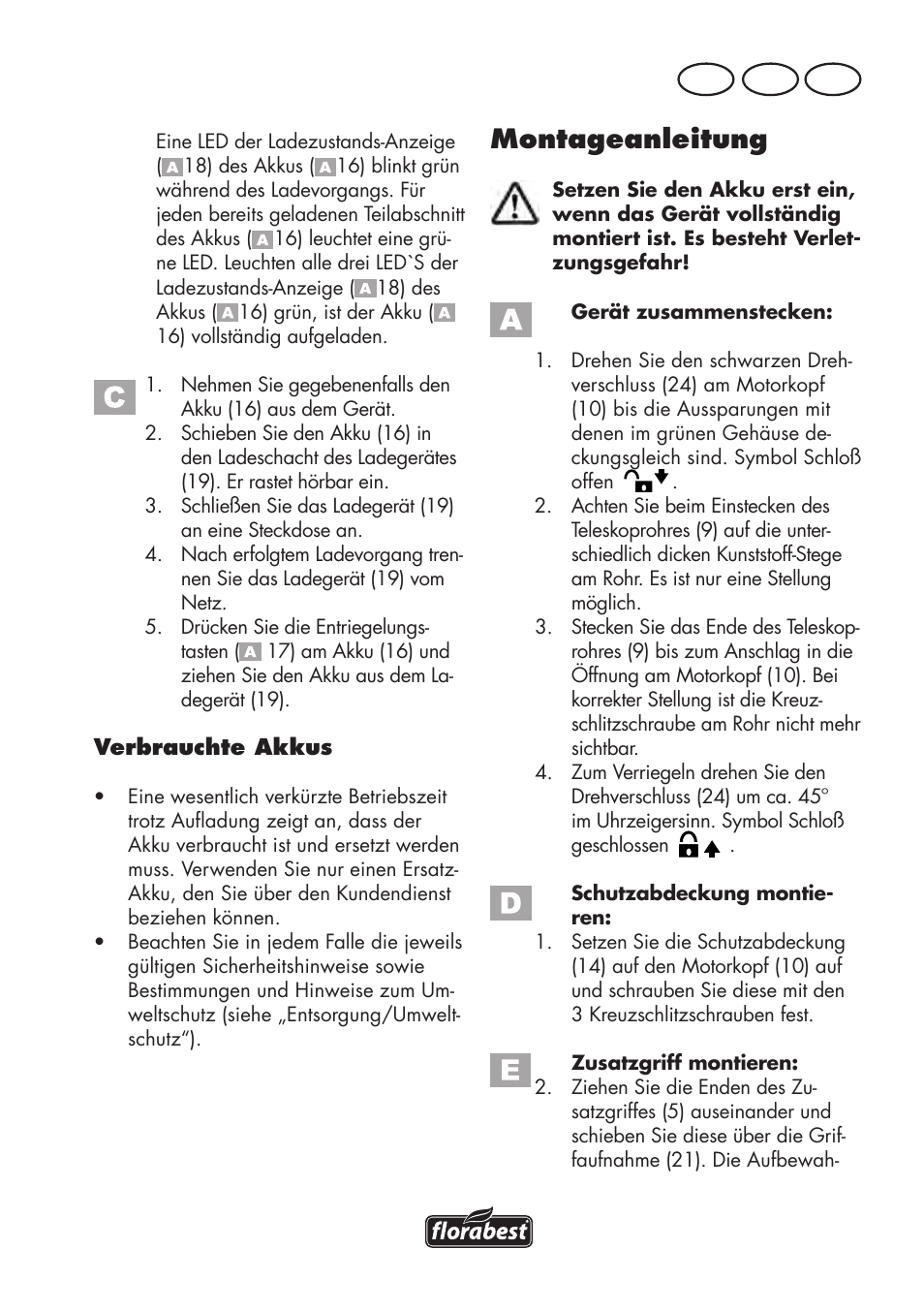 Montageanleitung, At ch de | Florabest FAT 18 B3 User Manual | Page 33 / 68
