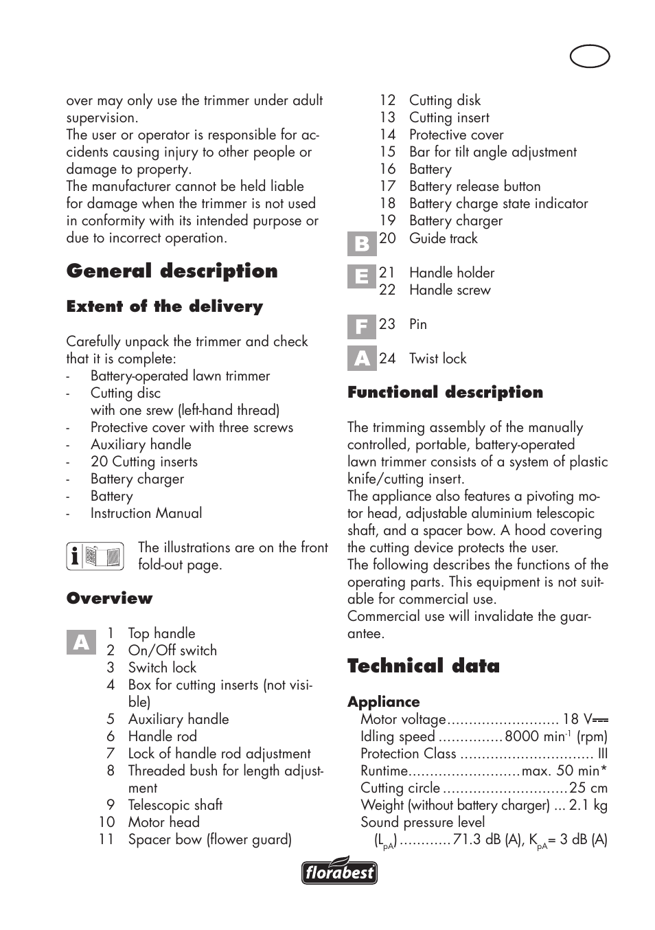 Technical data, General description | Florabest FAT 18 B3 User Manual | Page 43 / 68