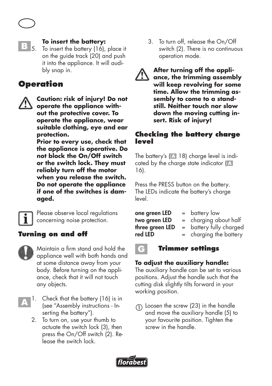 Operation | Florabest FAT 18 B3 User Manual | Page 52 / 68