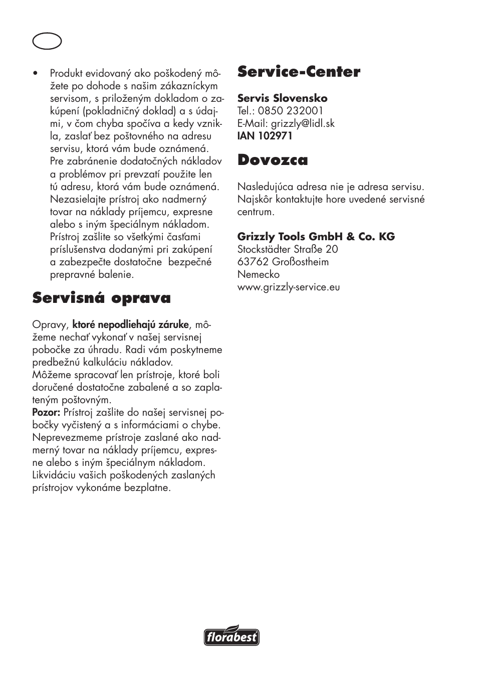 Servisná oprava, Service-center, Dovozca | Florabest FAT 18 B3 User Manual | Page 102 / 132