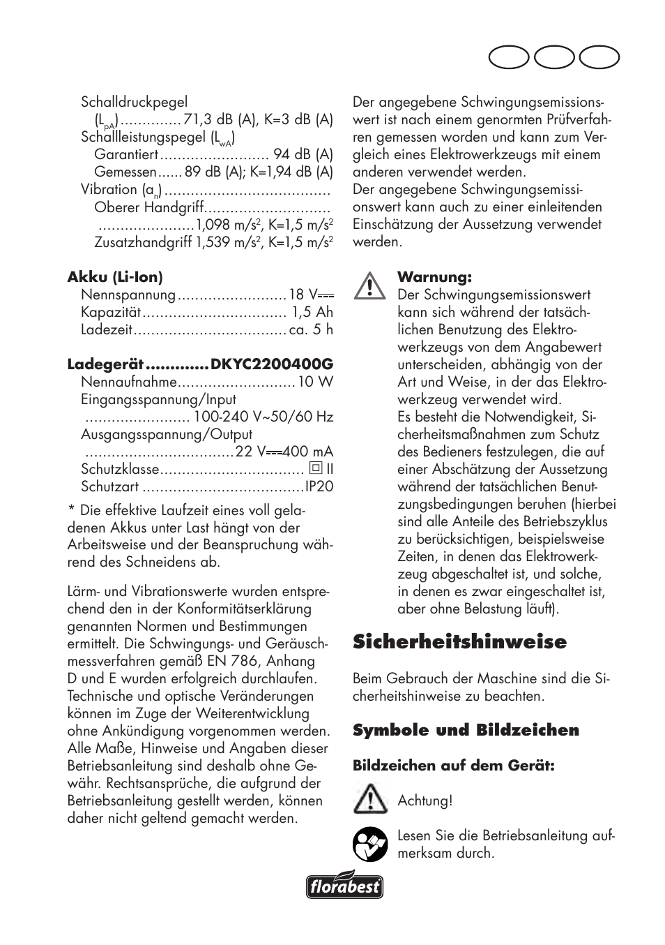 Sicherheitshinweise, At ch de | Florabest FAT 18 B3 User Manual | Page 105 / 132