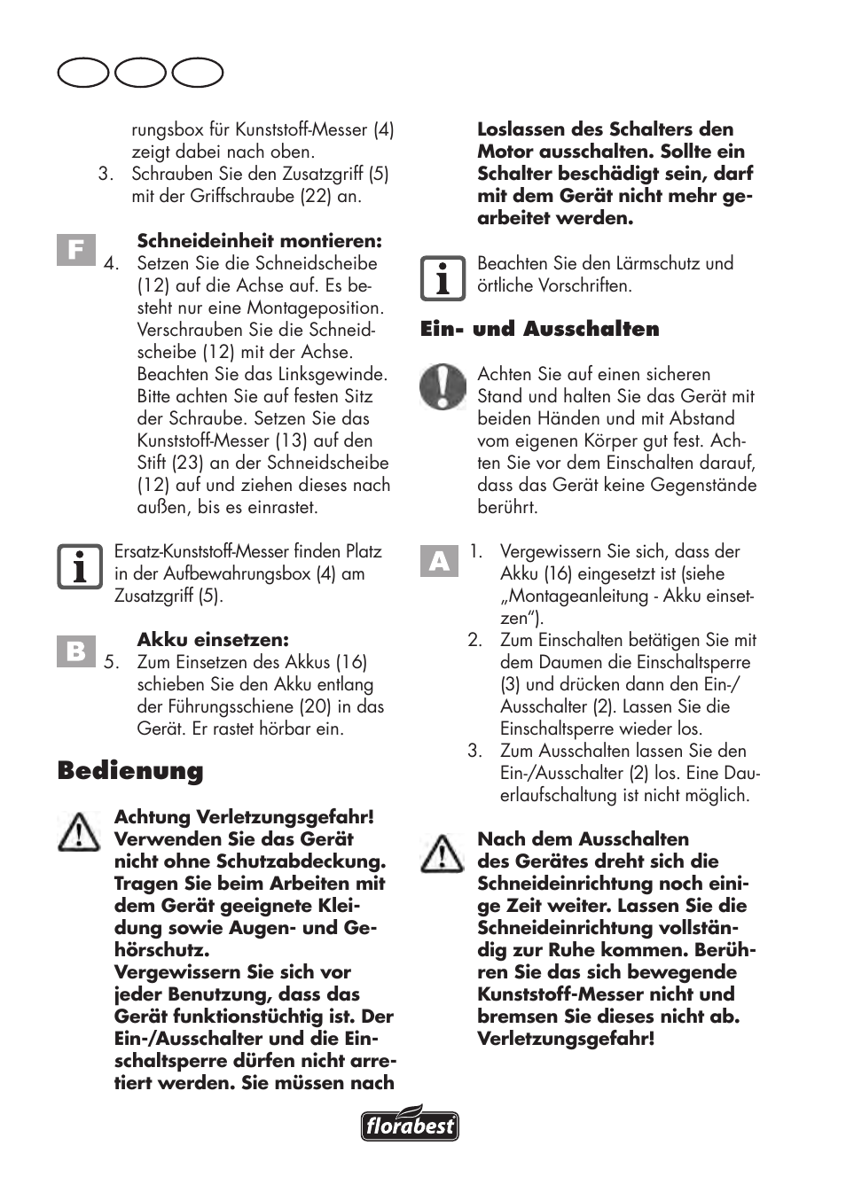 Bedienung, De at ch | Florabest FAT 18 B3 User Manual | Page 114 / 132