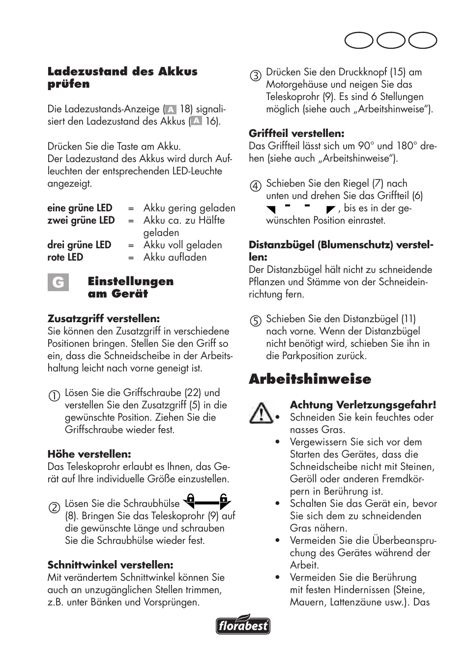 Arbeitshinweise, At ch de | Florabest FAT 18 B3 User Manual | Page 115 / 132