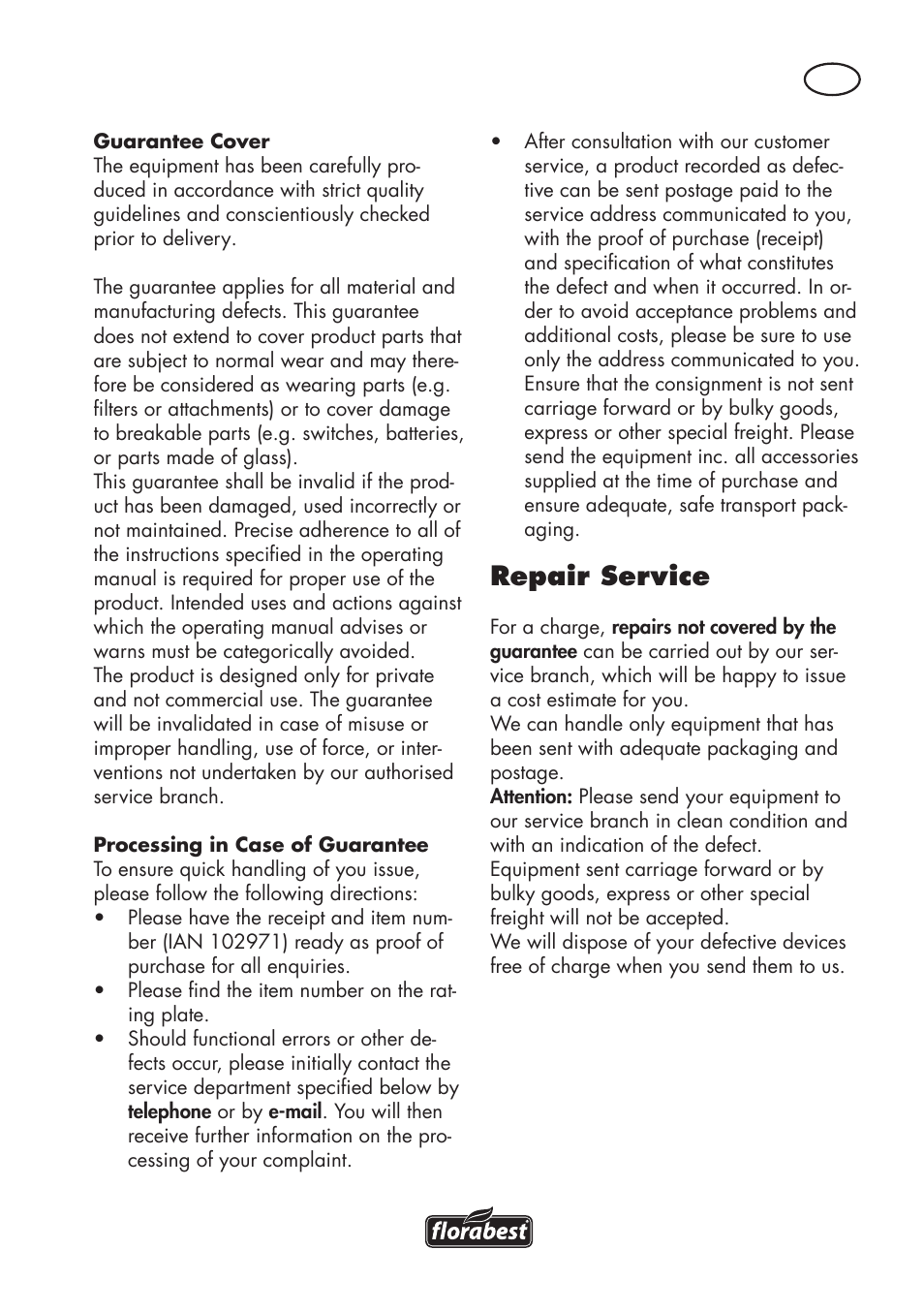 Repair service | Florabest FAT 18 B3 User Manual | Page 19 / 132