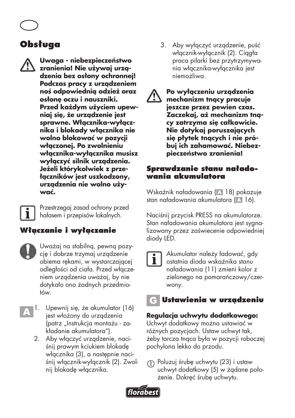 Obsługa | Florabest FAT 18 B3 User Manual | Page 30 / 132