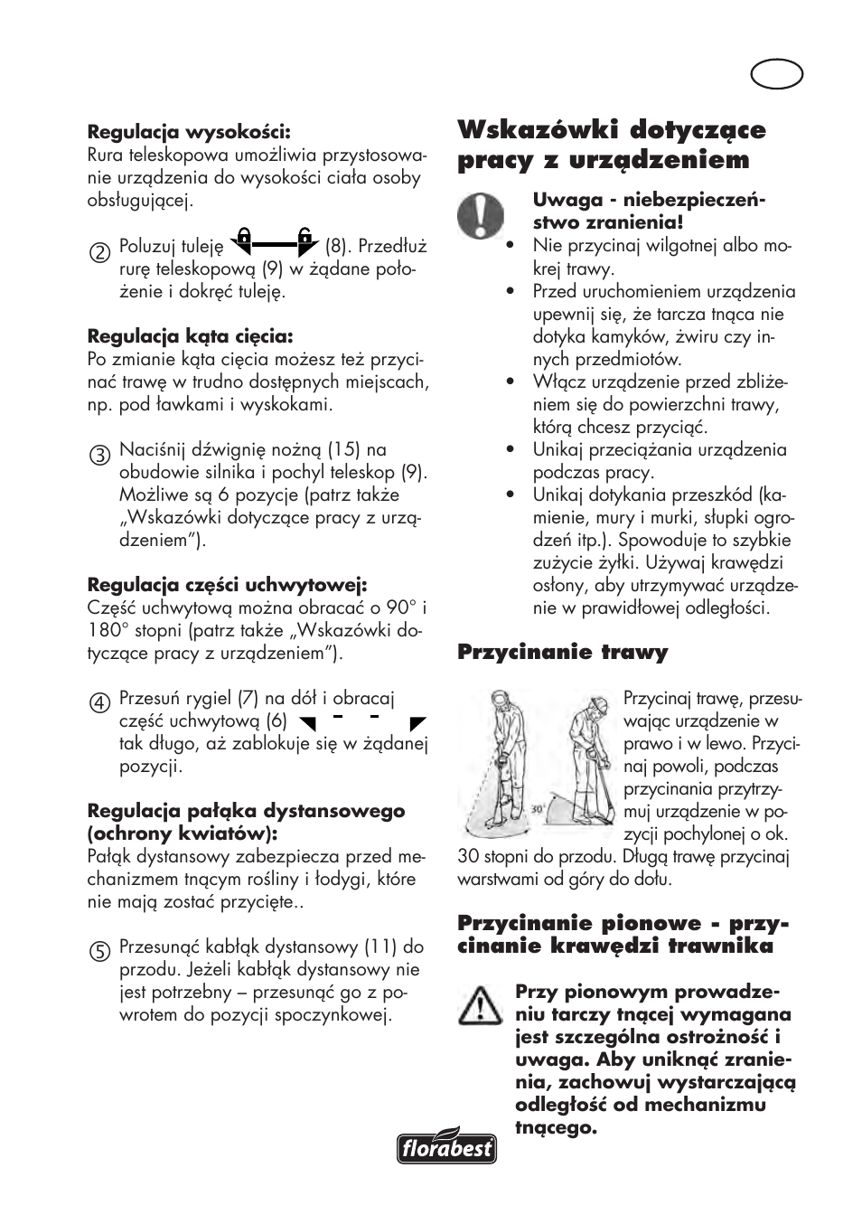 Wskazówki dotyczące pracy z urządzeniem | Florabest FAT 18 B3 User Manual | Page 31 / 132