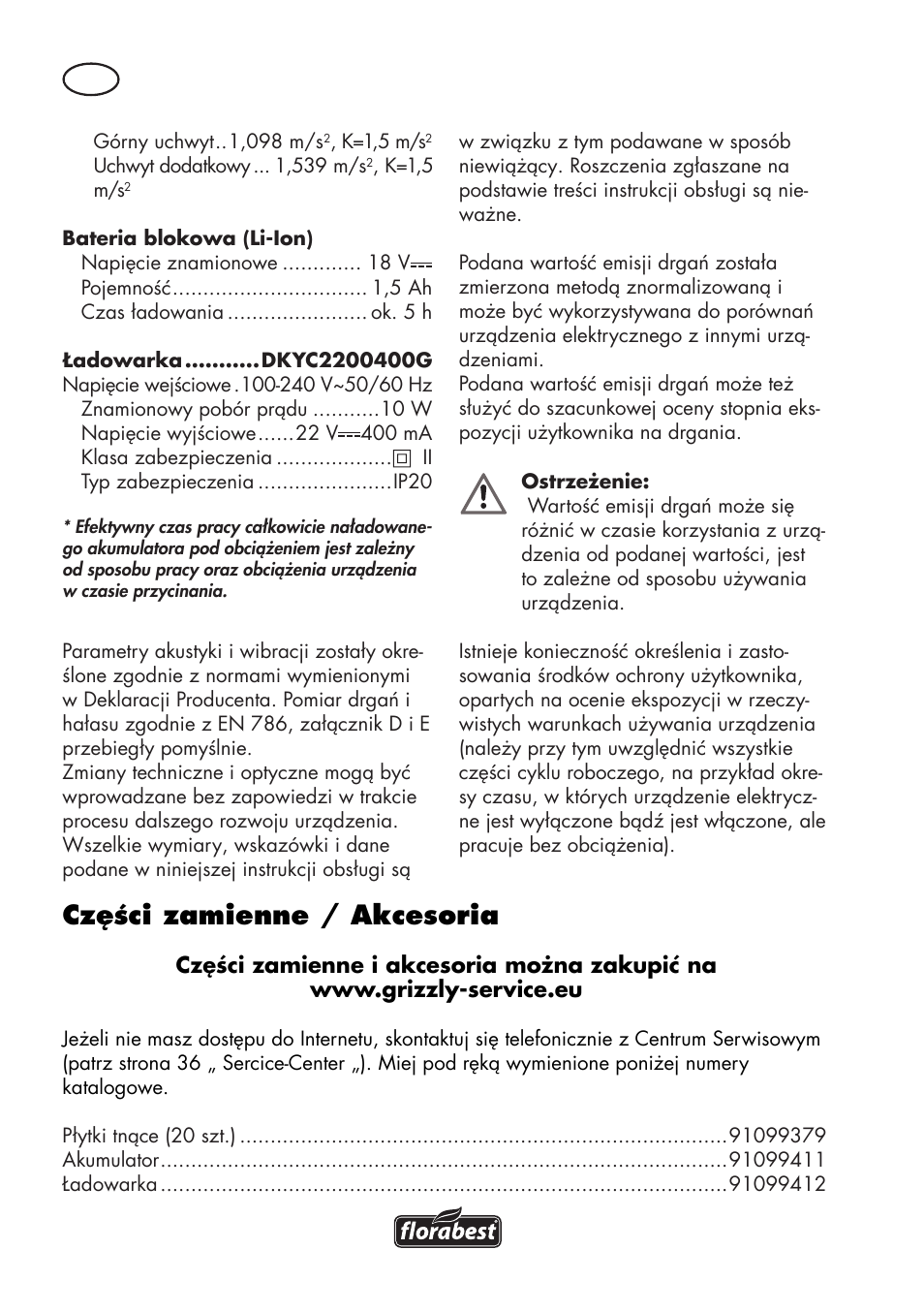 Części zamienne / akcesoria | Florabest FAT 18 B3 User Manual | Page 34 / 132