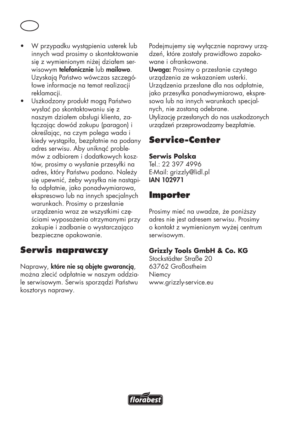 Serwis naprawczy, Service-center, Importer | Florabest FAT 18 B3 User Manual | Page 36 / 132