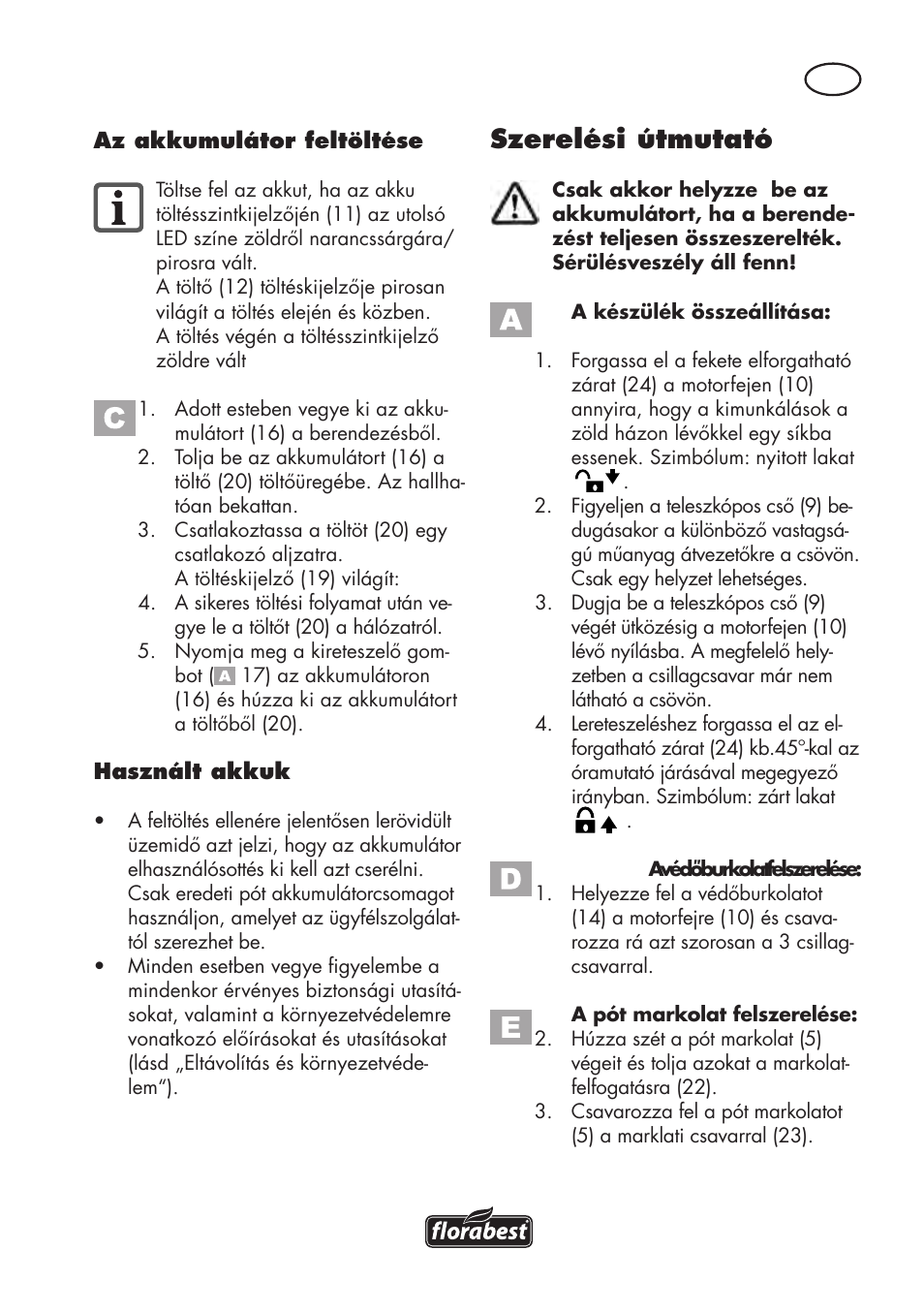 Szerelési útmutató | Florabest FAT 18 B3 User Manual | Page 45 / 132