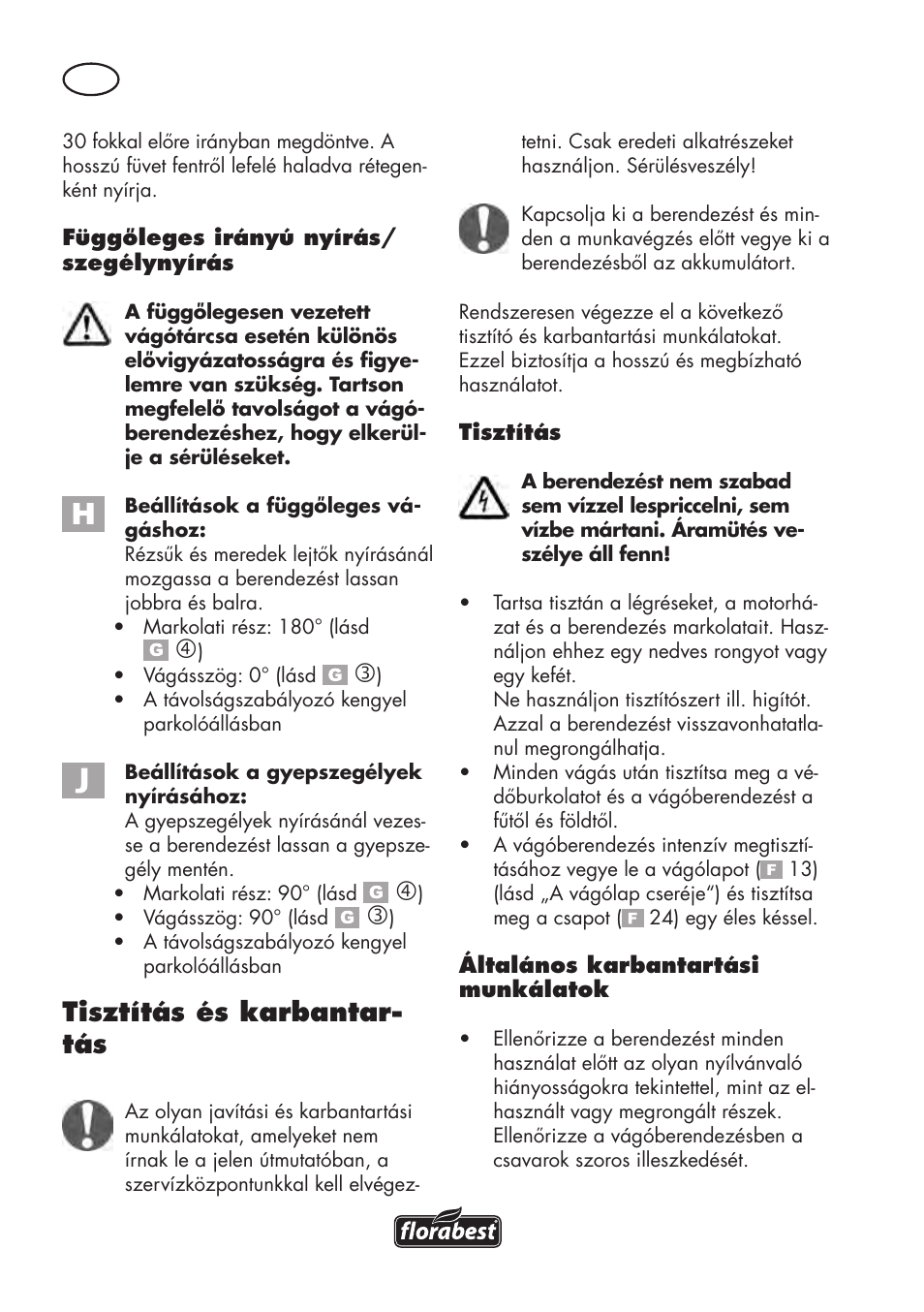 Tisztítás és karbantar- tás | Florabest FAT 18 B3 User Manual | Page 48 / 132