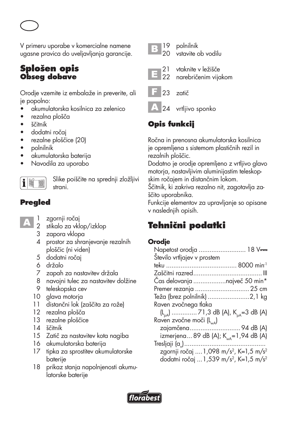 Tehnični podatki, Splošen opis | Florabest FAT 18 B3 User Manual | Page 56 / 132
