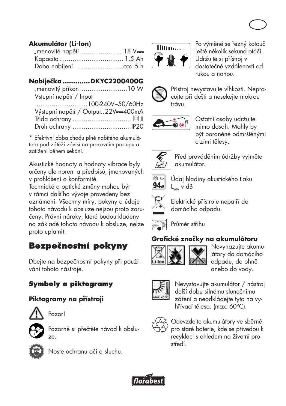 Bezpečnostní pokyny | Florabest FAT 18 B3 User Manual | Page 73 / 132