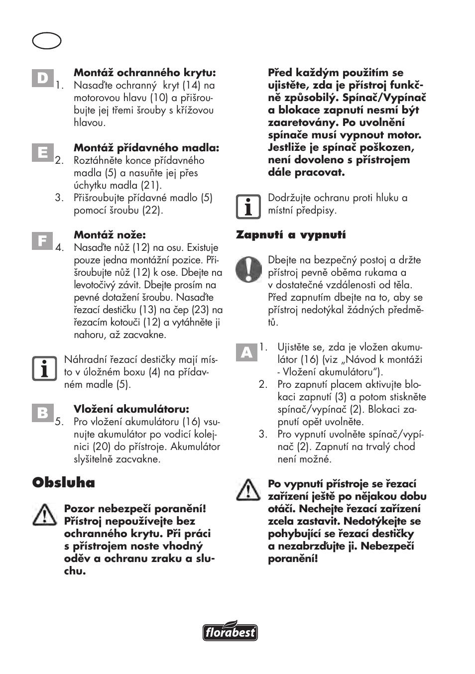 Obsluha | Florabest FAT 18 B3 User Manual | Page 80 / 132