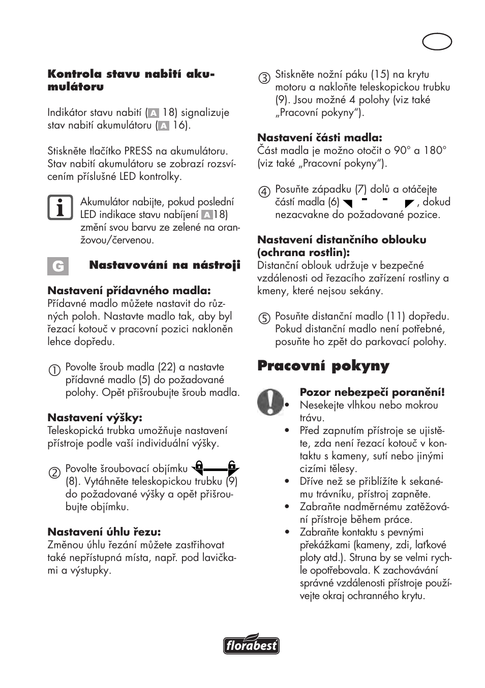 Pracovní pokyny | Florabest FAT 18 B3 User Manual | Page 81 / 132
