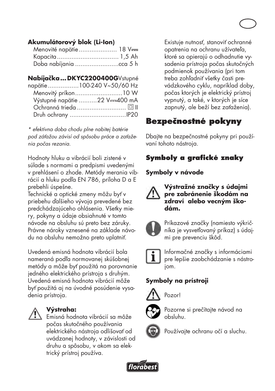 Bezpečnostné pokyny | Florabest FAT 18 B3 User Manual | Page 89 / 132