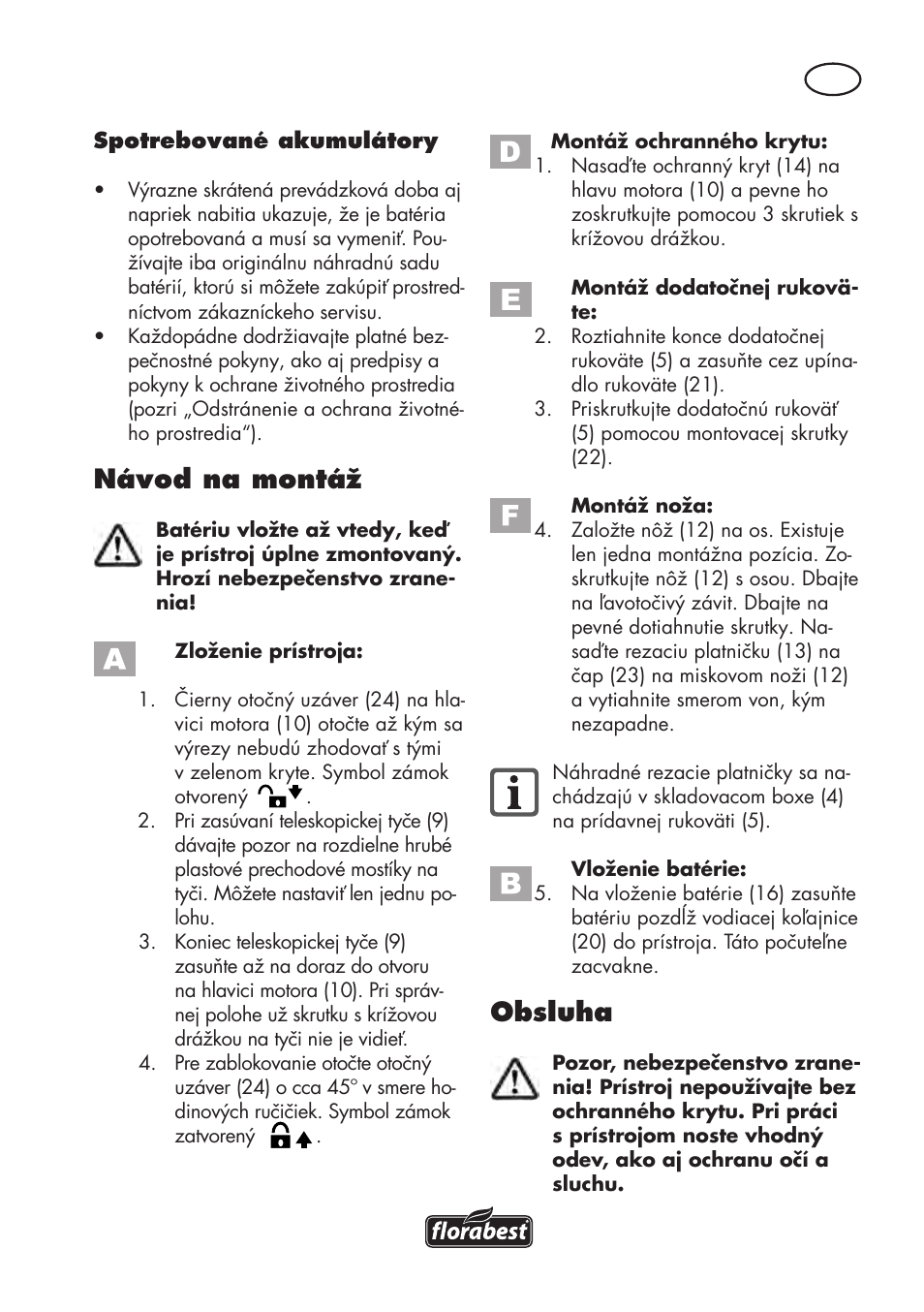 Návod na montáž, Obsluha | Florabest FAT 18 B3 User Manual | Page 95 / 132