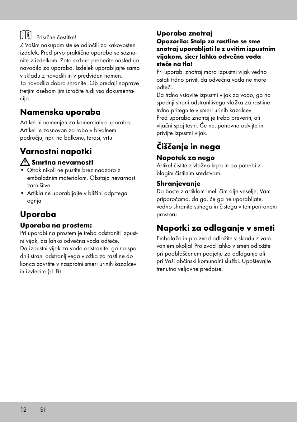 Namenska uporaba, Varnostni napotki, Uporaba | Čiščenje in nega, Napotki za odlaganje v smeti | Florabest GP-1718 User Manual | Page 12 / 20