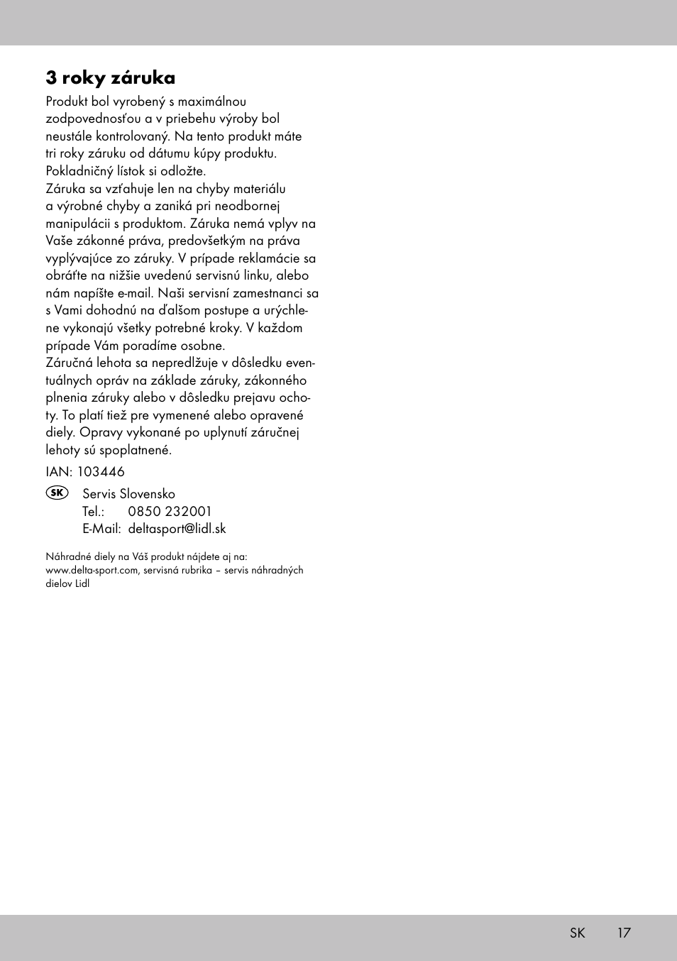 3 roky záruka | Florabest GP-1718 User Manual | Page 17 / 20