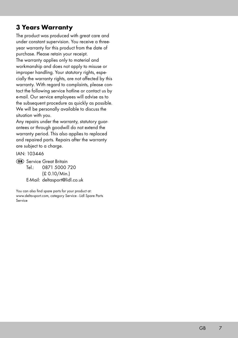 3 years warranty | Florabest GP-1718 User Manual | Page 7 / 20